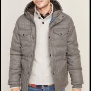 Brushed Herringbone Hooded Puffer Jacket